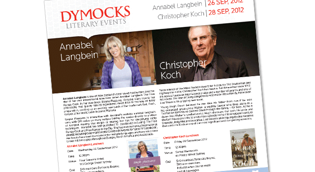Dymocks Literary Events promotional flyer
